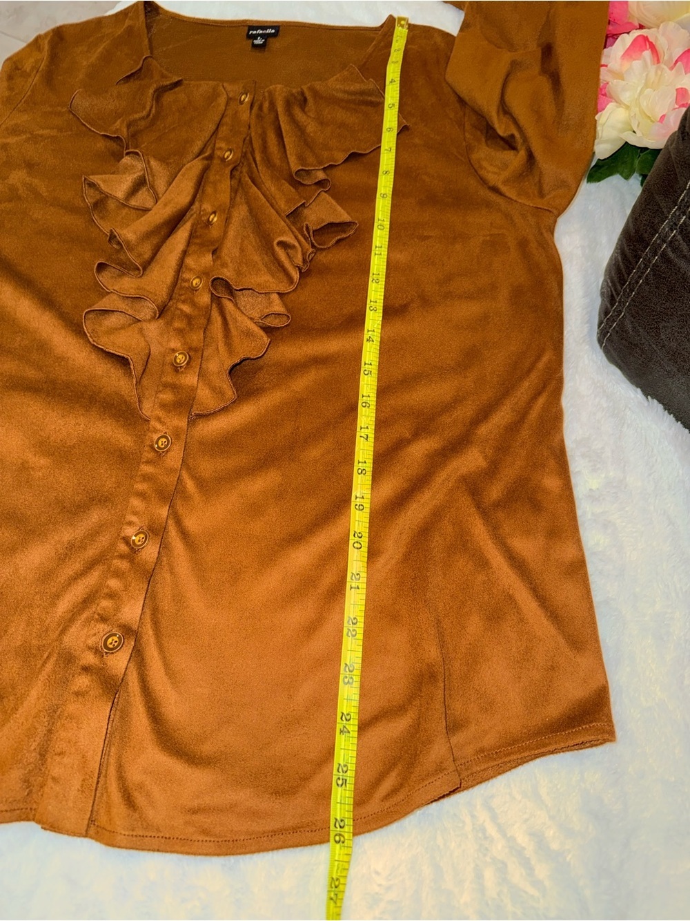 2 x 20$ Rafaella Rust Brown Ruffled Button-Front Blouse Size L - Picture 5 of 6